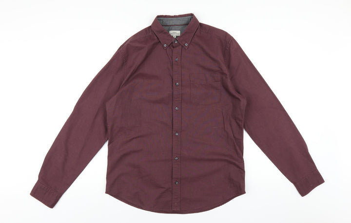 NEXT Mens Purple Cotton Button-Up Size M Collared Button