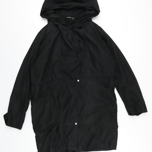 Boohoo Womens Black Parka Coat Size 12 Zip - Suede Effect