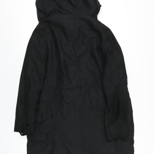 Boohoo Womens Black Parka Coat Size 12 Zip - Suede Effect