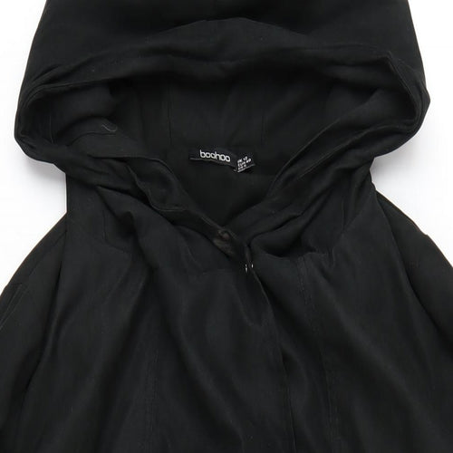Boohoo Womens Black Parka Coat Size 12 Zip - Suede Effect