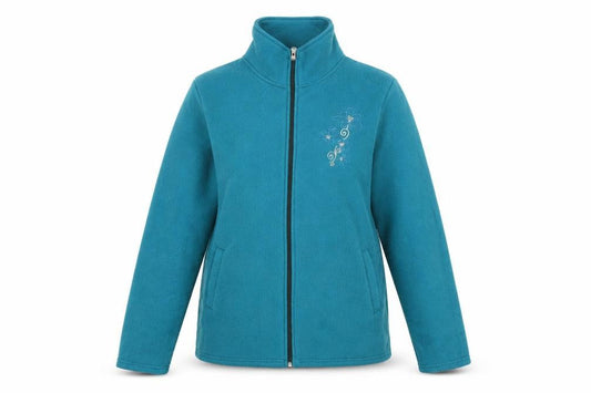 Front view of Anne De Lancay women’s blue jacket, size S, zip