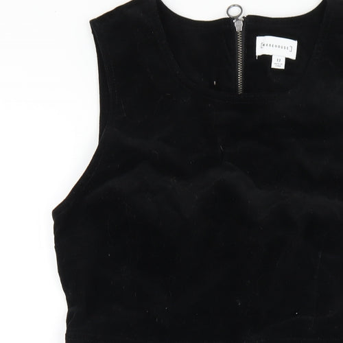Warehouse Womens Black Cotton A-Line Size 12 Round Neck Zip