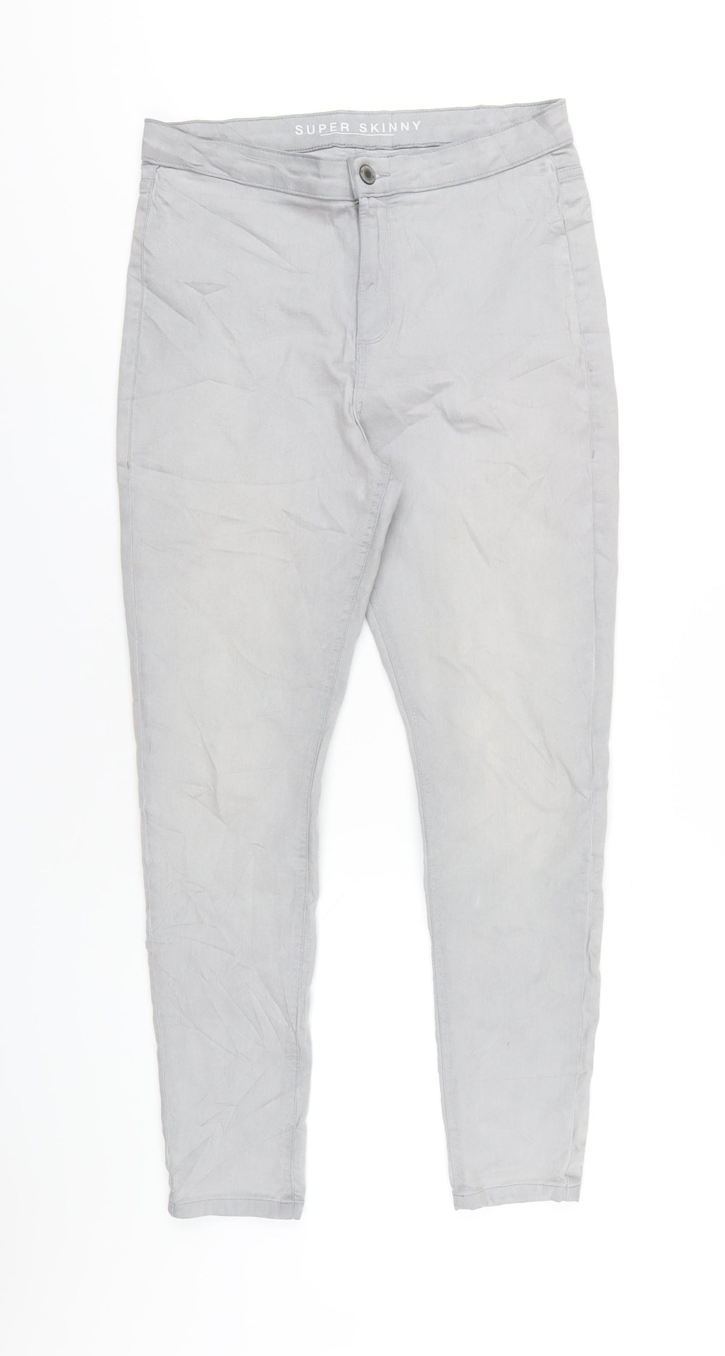 Marks and Spencer Womens Grey Cotton Skinny Jeans Size 14 L29 in Regular Zip