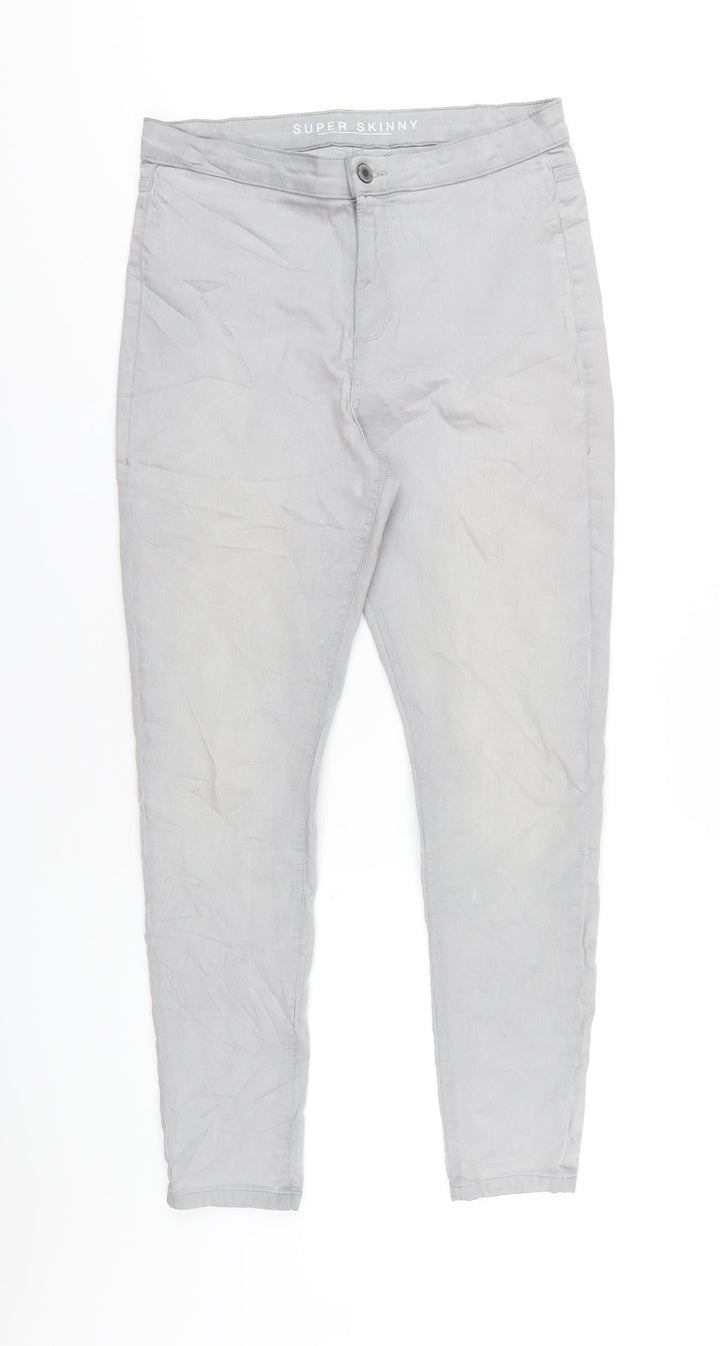 Marks and Spencer Womens Grey Cotton Skinny Jeans Size 14 L29 in Regular Zip