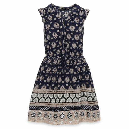 Front view of New Look women’s multicoloured geometric viscose a-line, size UK 8, v-neck button