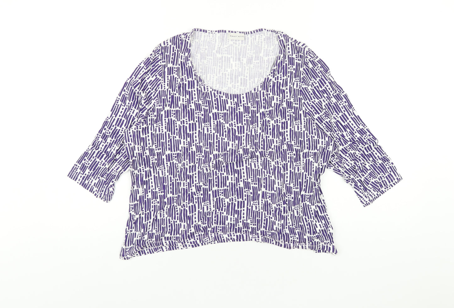 Minuet Womens Purple Geometric Viscose Basic T-Shirt Size XL Scoop Neck
