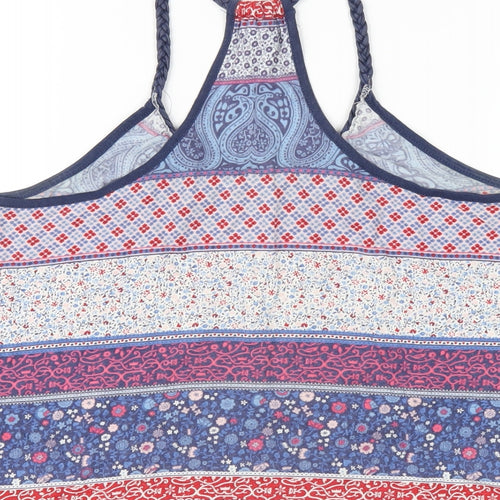 H&M Womens Multicoloured Geometric Viscose Basic Tank Size 10 Scoop Neck