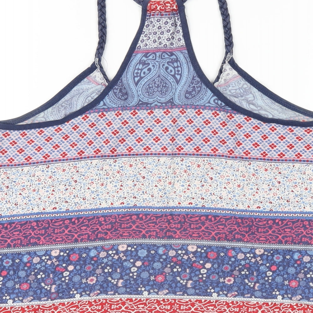 H&M Womens Multicoloured Geometric Viscose Basic Tank Size 10 Scoop Neck