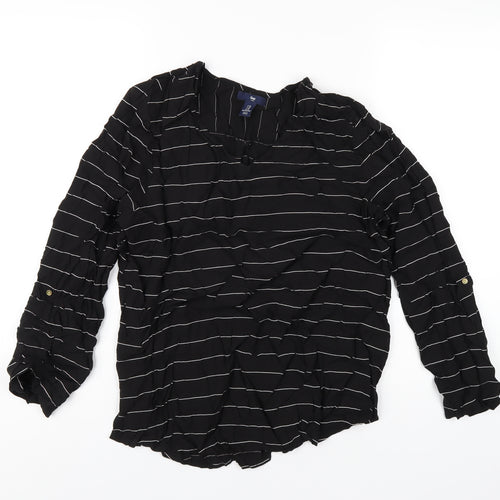 Gap Womens Black Striped Viscose Basic T-Shirt Size XL V-Neck