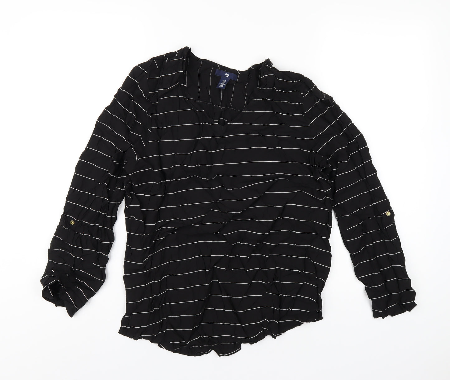 Gap Womens Black Striped Viscose Basic T-Shirt Size XL V-Neck