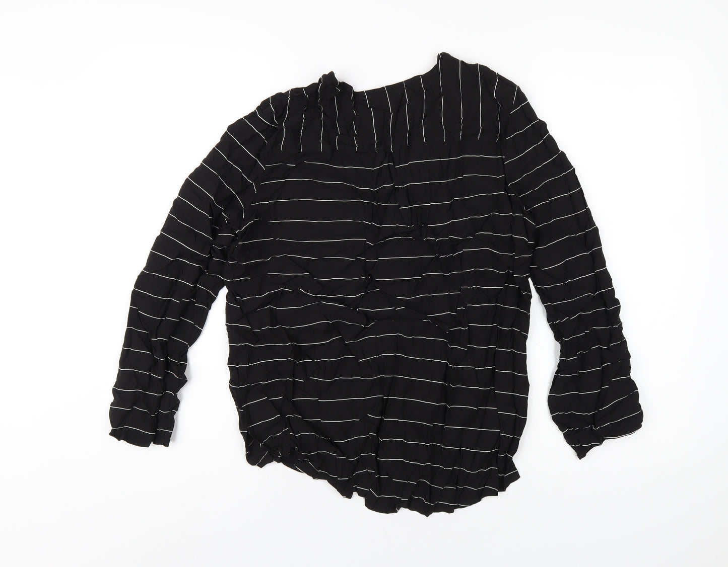 Gap Womens Black Striped Viscose Basic T-Shirt Size XL V-Neck