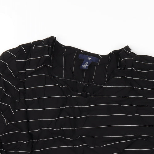 Gap Womens Black Striped Viscose Basic T-Shirt Size XL V-Neck