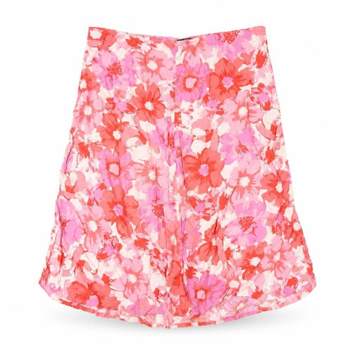 M&Co Womens Pink Floral Linen A-Line Skirt Size 18