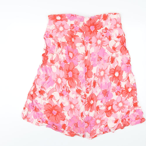 M&Co Womens Pink Floral Linen A-Line Skirt Size 18