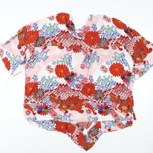 Kin Womens Multicoloured Geometric Viscose Basic T-Shirt Size XL V-Neck