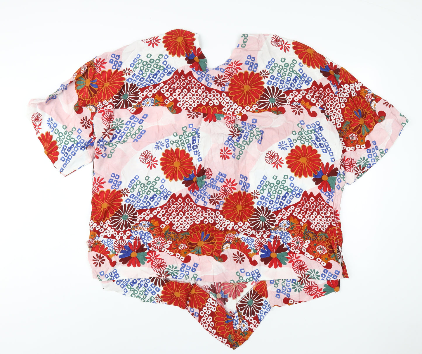 Kin Womens Multicoloured Geometric Viscose Basic T-Shirt Size XL V-Neck