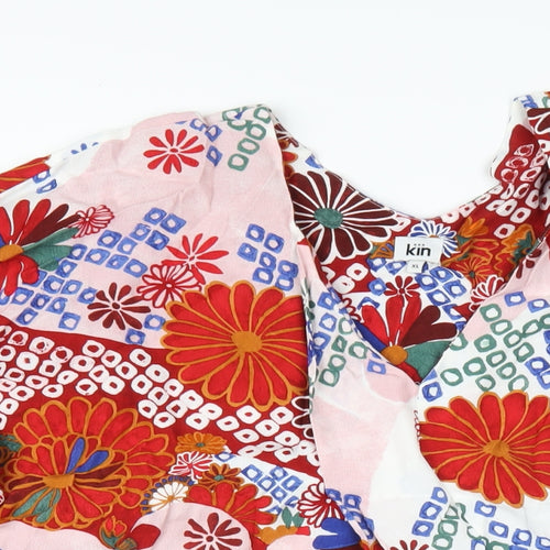 Kin Womens Multicoloured Geometric Viscose Basic T-Shirt Size XL V-Neck