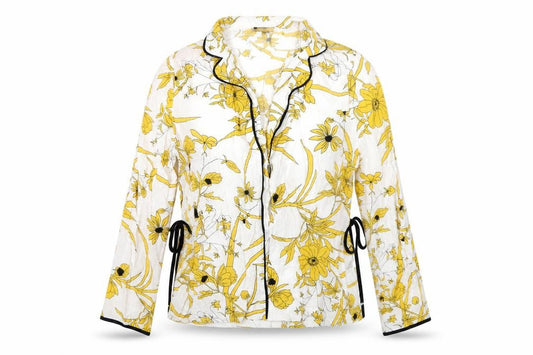 Front view of Topshop women’s multicoloured floral polyester basic button-up, size UK 10, v-neck