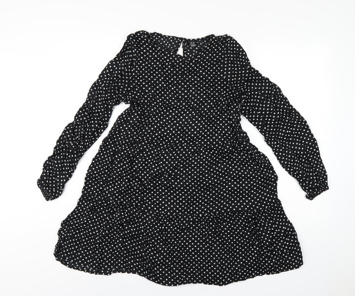 VERO MODA Womens Black Viscose A-Line Size XS Round Neck Button