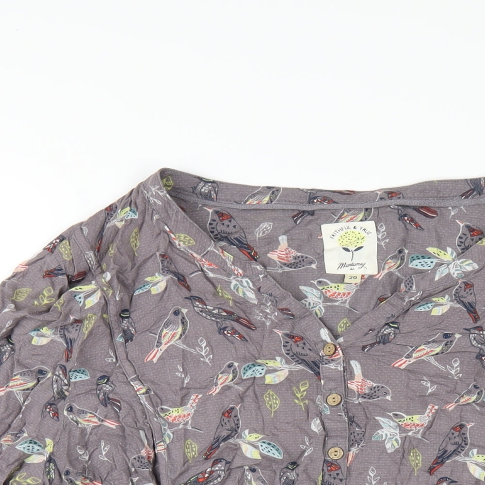 MANTARAY PRODUCTS Womens Grey Geometric Viscose Basic T-Shirt Size 20 V-Neck