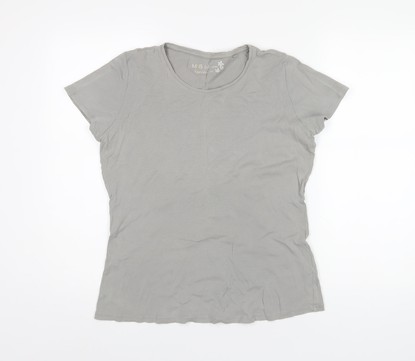 Marks and Spencer Womens Grey Cotton Basic T-Shirt Size 16 Round Neck