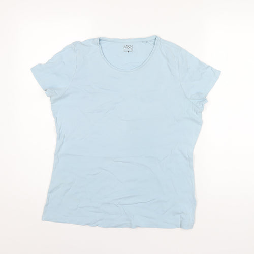 Marks and Spencer Womens Blue Cotton Basic T-Shirt Size 16 Round Neck
