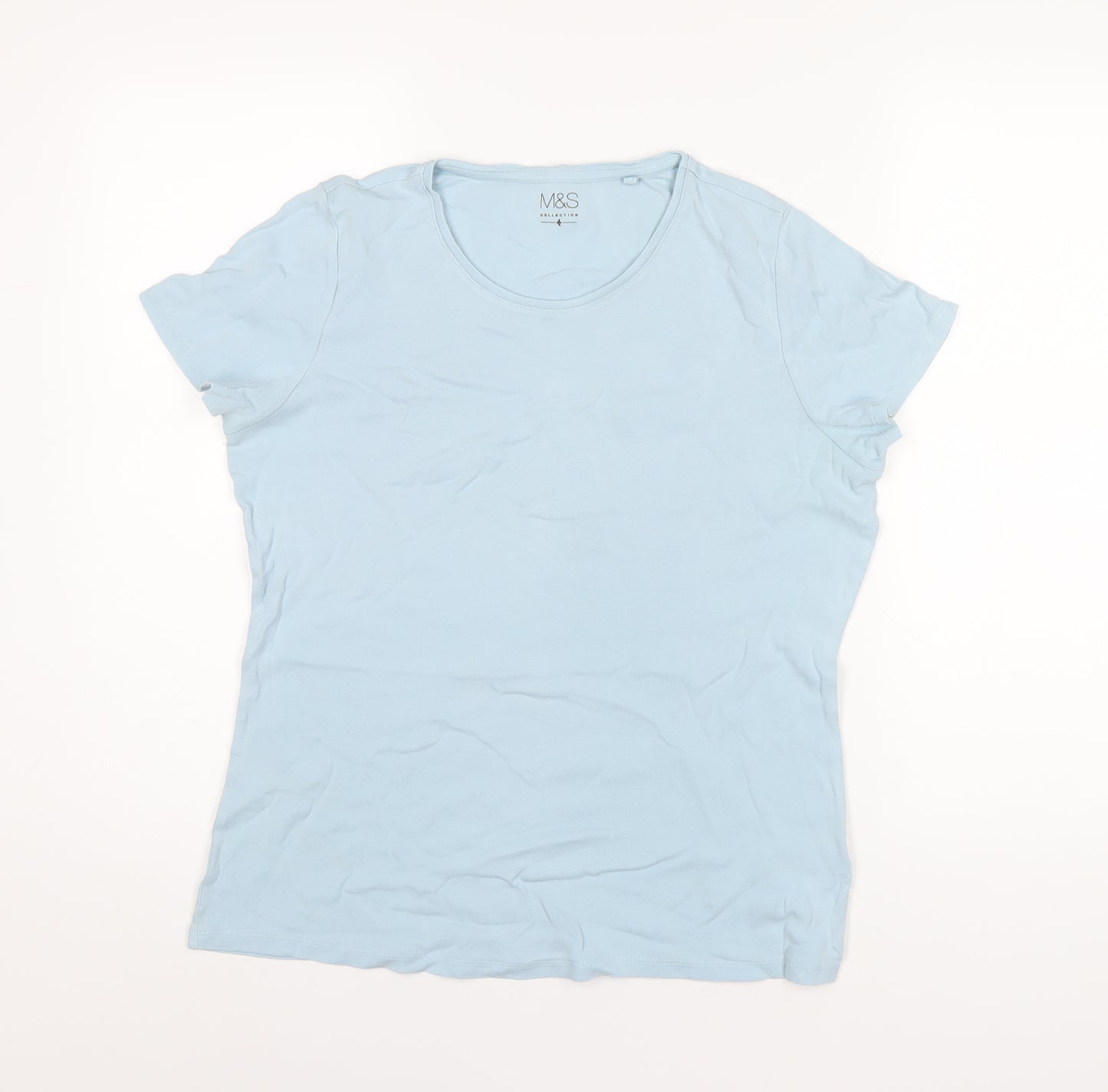Marks and Spencer Womens Blue Cotton Basic T-Shirt Size 16 Round Neck