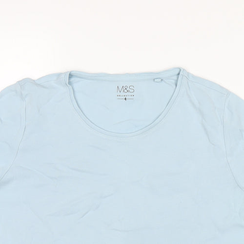 Marks and Spencer Womens Blue Cotton Basic T-Shirt Size 16 Round Neck