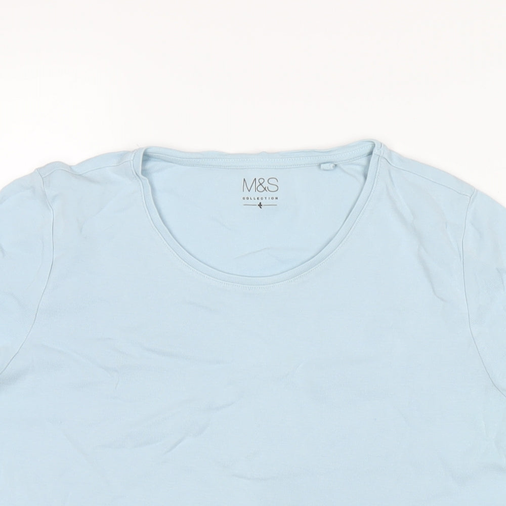 Marks and Spencer Womens Blue Cotton Basic T-Shirt Size 16 Round Neck