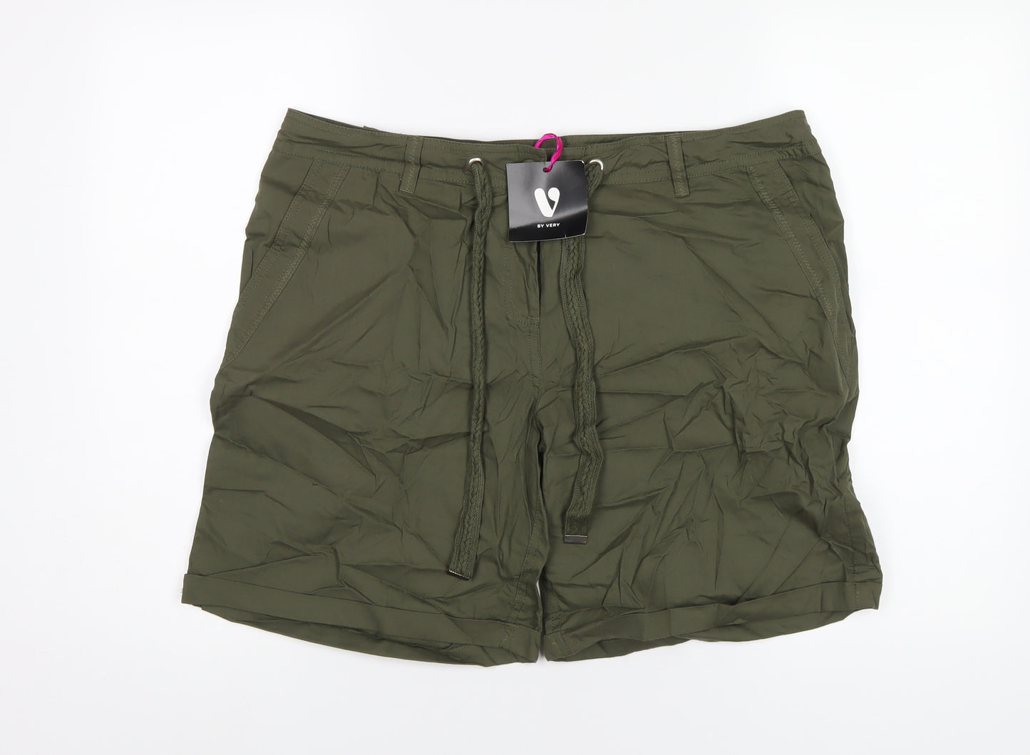 Very Womens Green Cotton Basic Shorts Size 16 L7 in Regular Zip