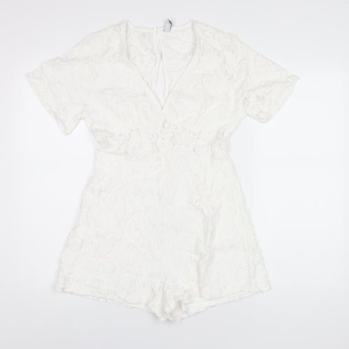 Amisu Womens White Polyester Playsuit One-Piece Size 8 Zip