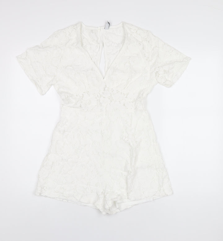 Amisu Womens White Polyester Playsuit One-Piece Size 8 Zip