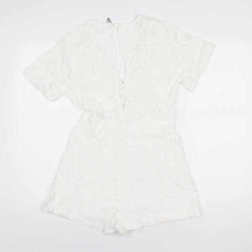 Amisu Womens White Polyester Playsuit One-Piece Size 8 Zip