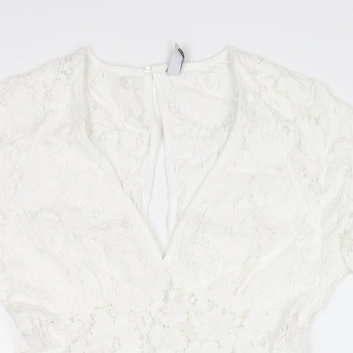 Amisu Womens White Polyester Playsuit One-Piece Size 8 Zip