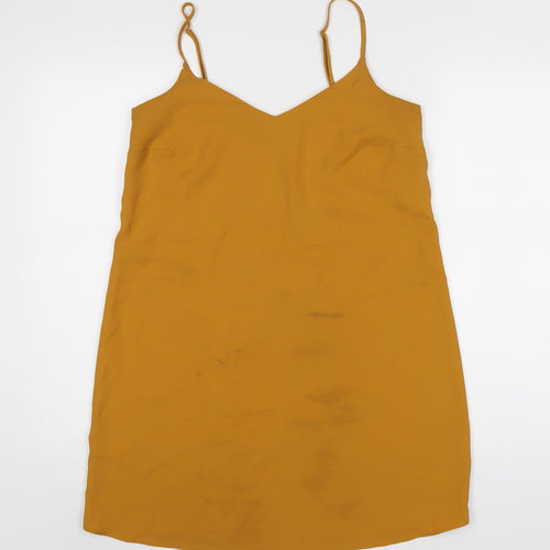Missguided Womens Yellow Polyester Slip Dress Size 10 V-Neck Pullover