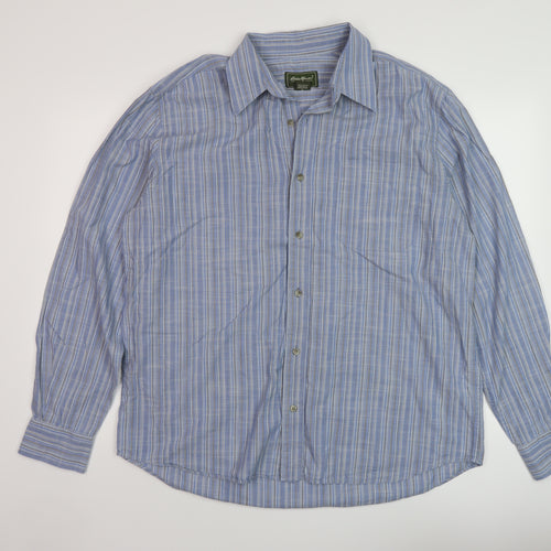 Eddie Bauer Mens Blue Striped Cotton Button-Up Size L Collared Button