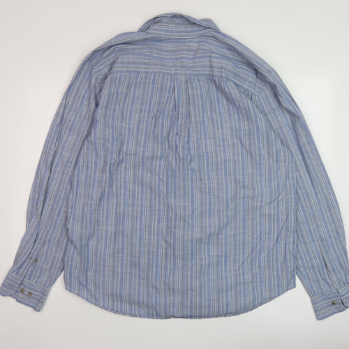 Eddie Bauer Mens Blue Striped Cotton Button-Up Size L Collared Button