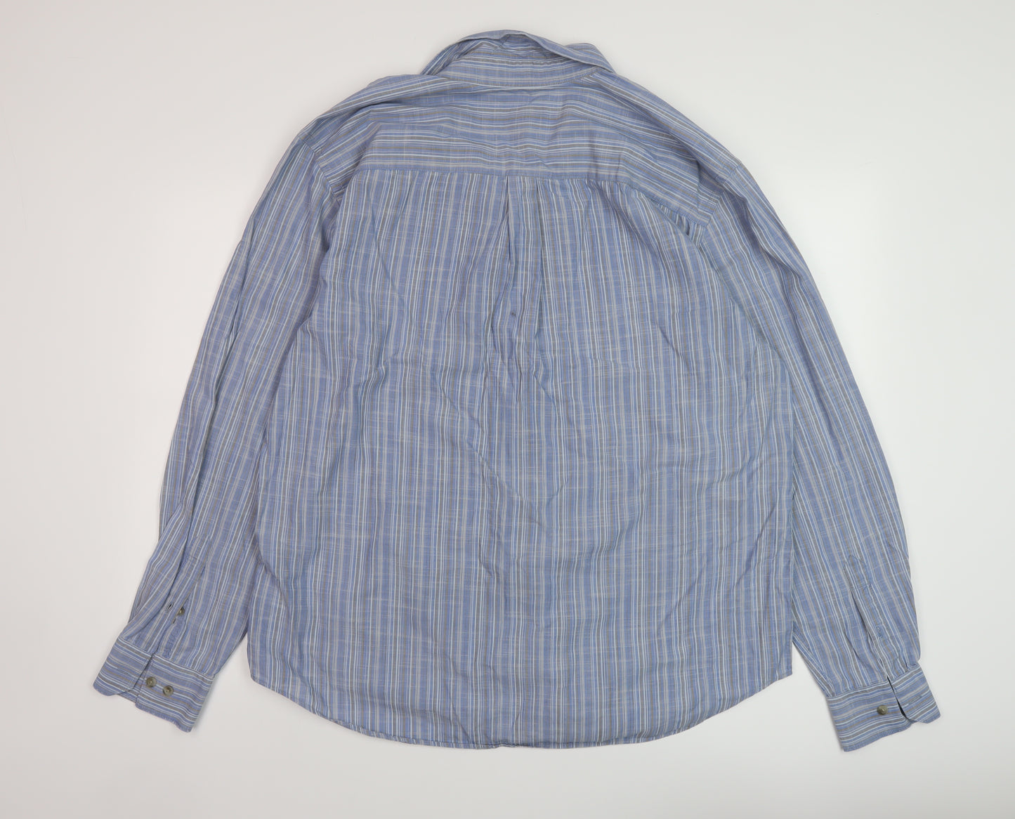 Eddie Bauer Mens Blue Striped Cotton Button-Up Size L Collared Button