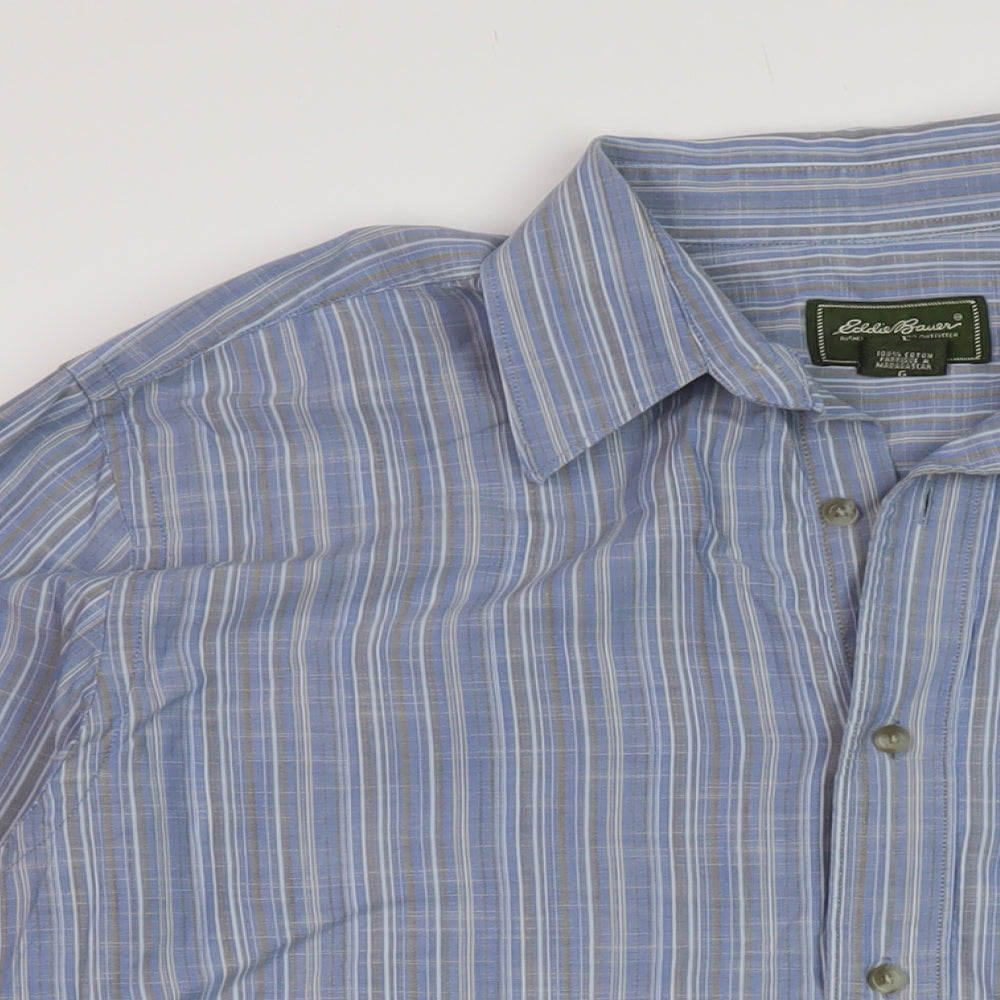 Eddie Bauer Mens Blue Striped Cotton Button-Up Size L Collared Button