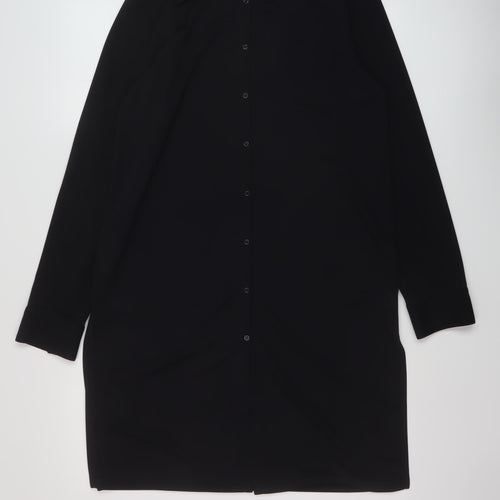 CCDK Womens Black Polyester Shirt Dress Size 14 Collared Button