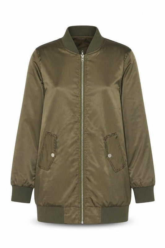 Front view of The Editors Market women’s green bomber jacket jacket, size S, zip