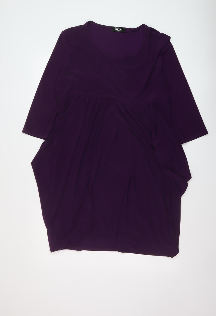 Nicole Womens Purple Polyester A-Line Size L Round Neck Pullover