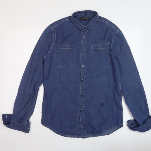 Full Circle Mens Blue Cotton Button-Up Size M Collared Button