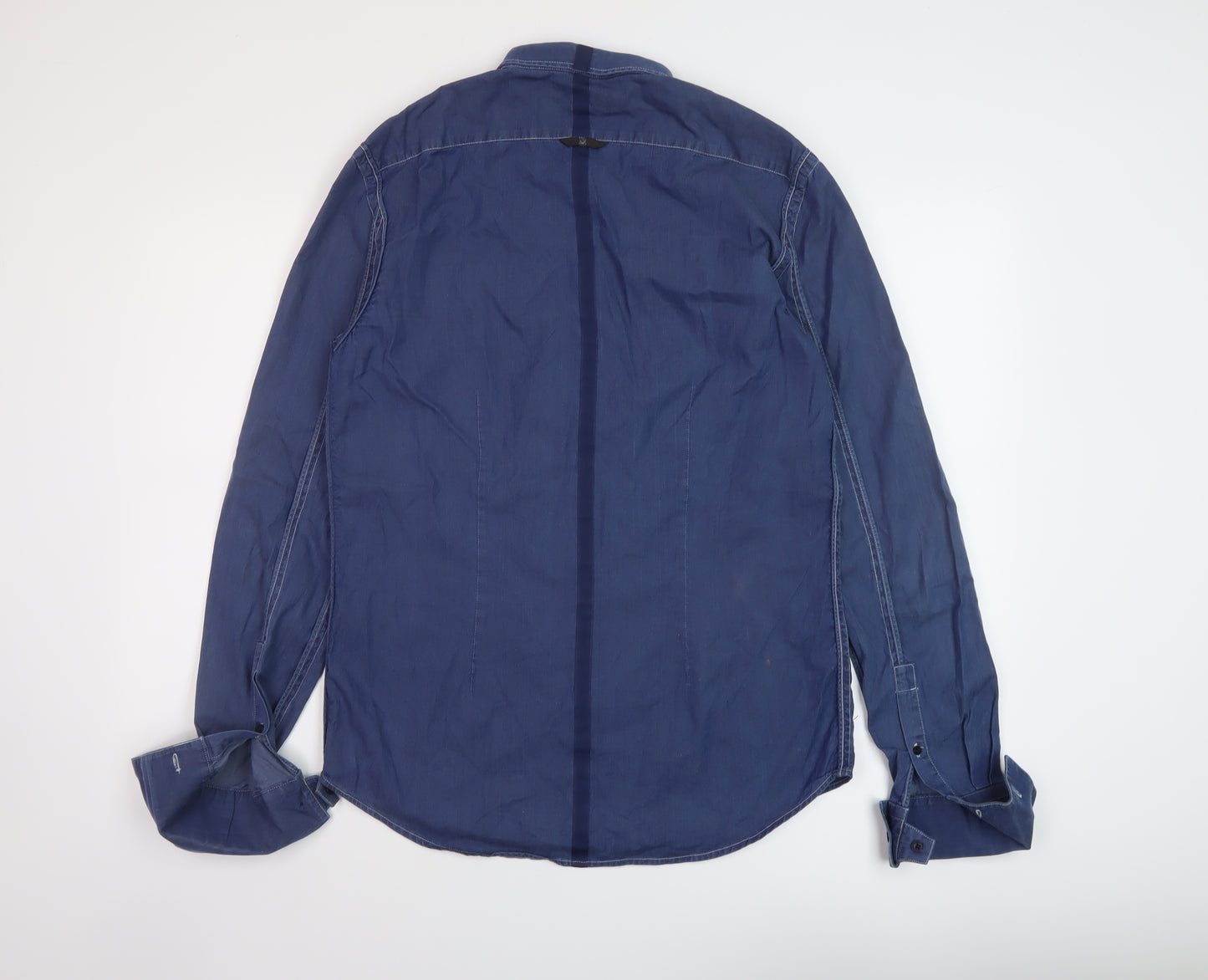 Full Circle Mens Blue Cotton Button-Up Size M Collared Button