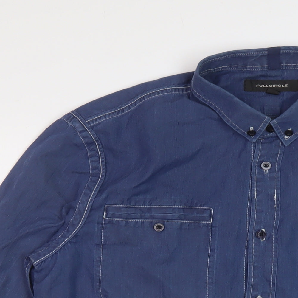 Full Circle Mens Blue Cotton Button-Up Size M Collared Button