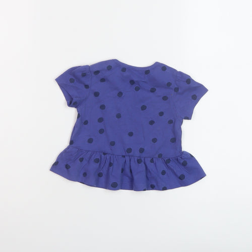 Marks and Spencer Girls Black Polka Dot Cotton Basic T-Shirt Size 6-9 Months Crew Neck Snap