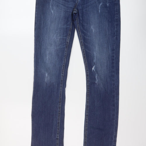 Blue Diamond Womens Blue Cotton Straight Jeans Size 12 L28 in Regular Button