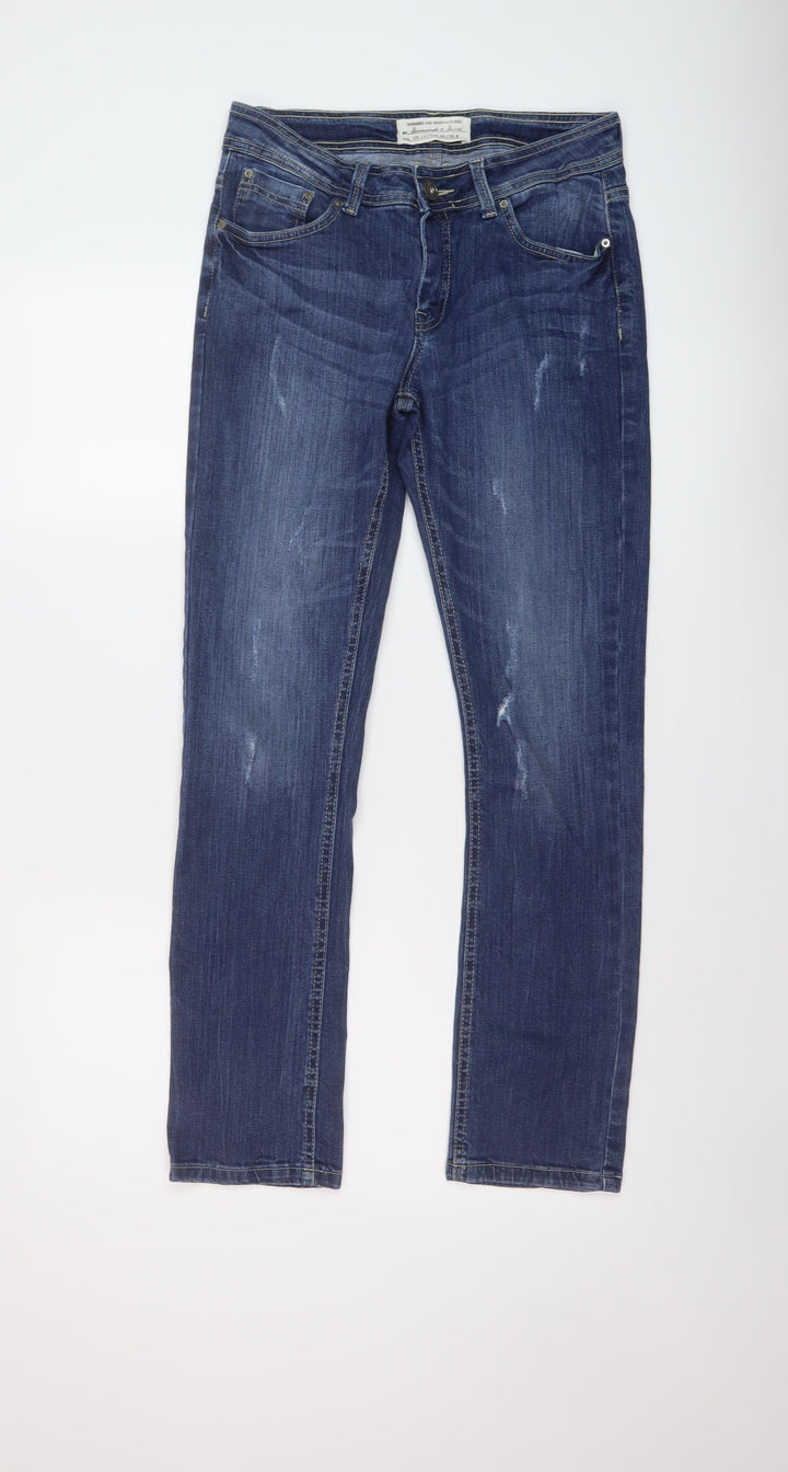 Blue Diamond Womens Blue Cotton Straight Jeans Size 12 L28 in Regular Button