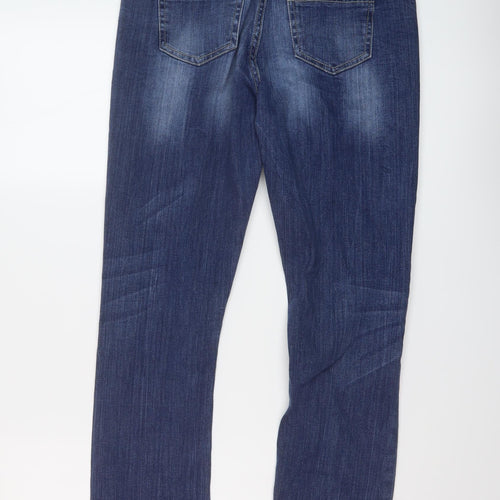 Blue Diamond Womens Blue Cotton Straight Jeans Size 12 L28 in Regular Button