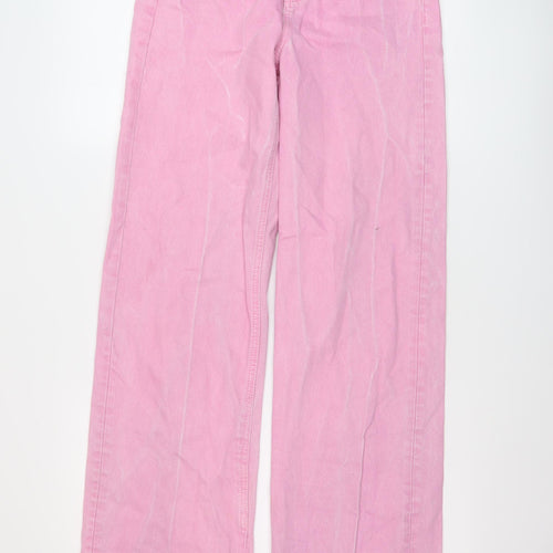 Denim & Co. Womens Pink Cotton Wide-Leg Jeans Size 6 L32 in Regular Button